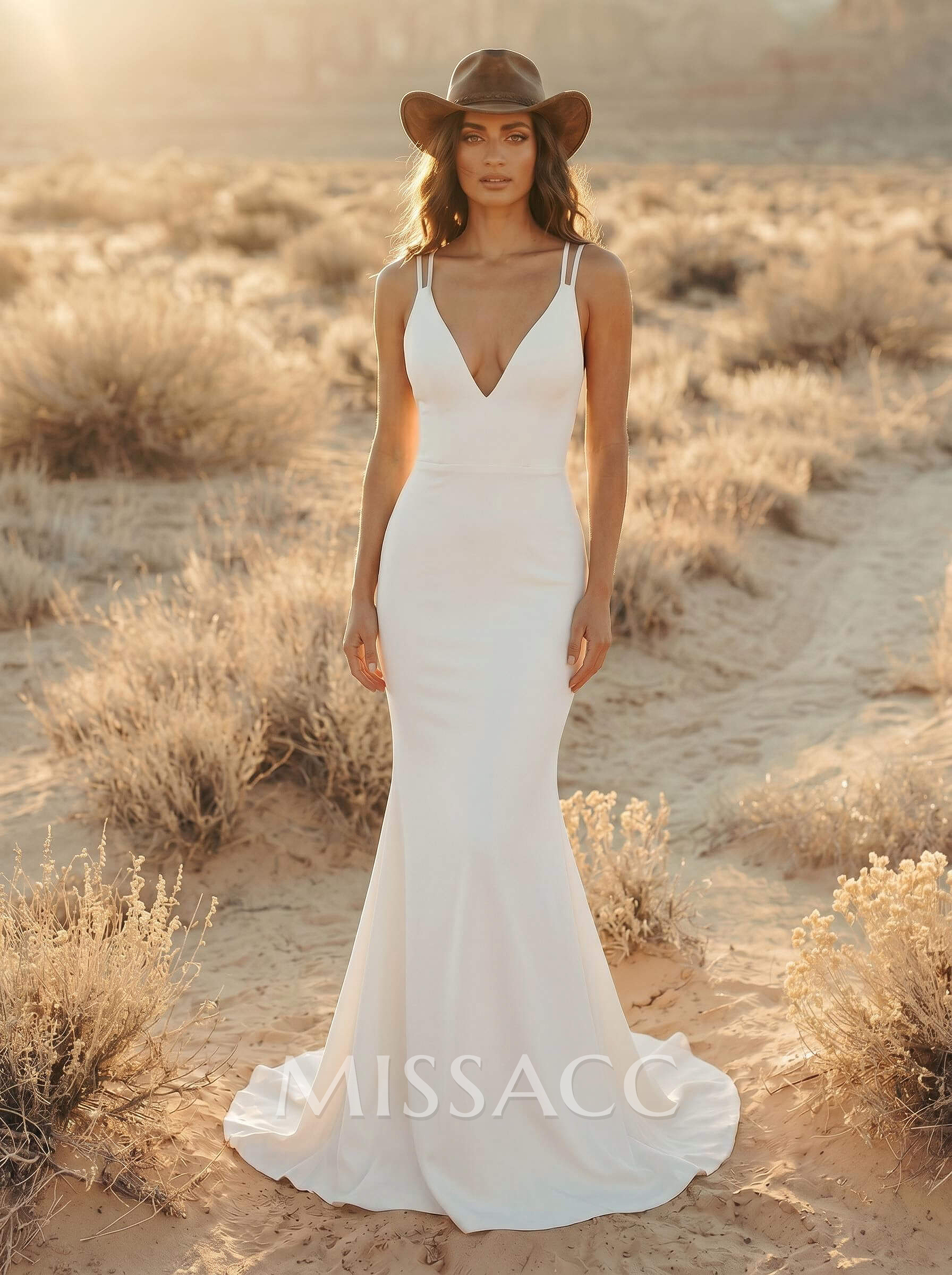 Sexy Low Back Mermaid Wedding Dresses With Deep V-Neck Sexy Low Back Mermaid Wedding Dresses With Deep V-Neck
