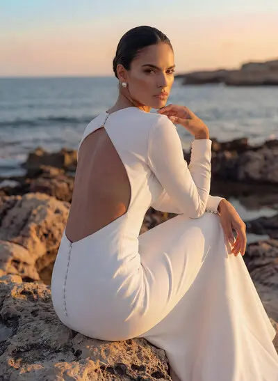 Mermaid Long Sleeves Elastic Satin Wedding Dress
