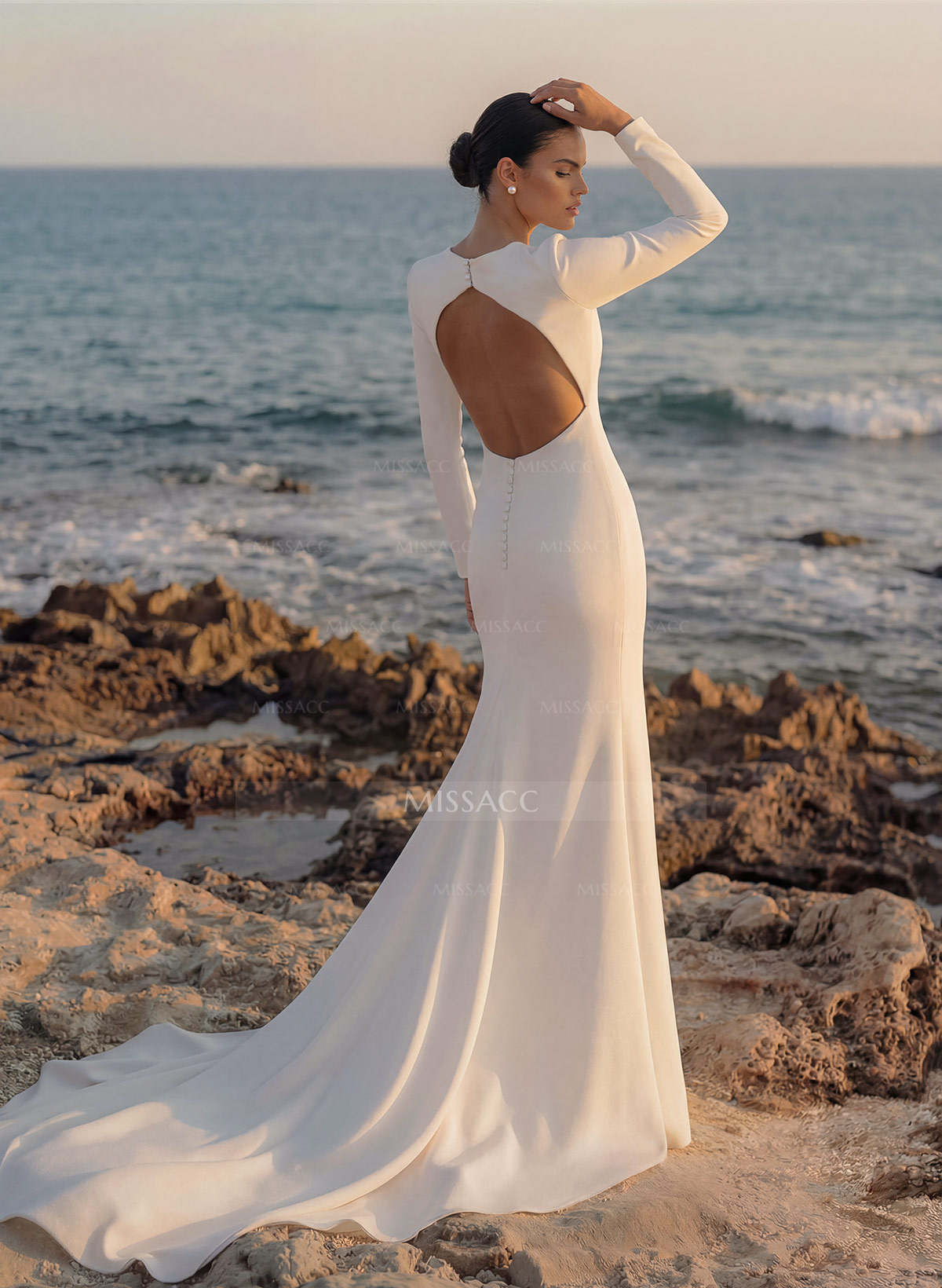 Mermaid Long Sleeves Elastic Satin Wedding Dress