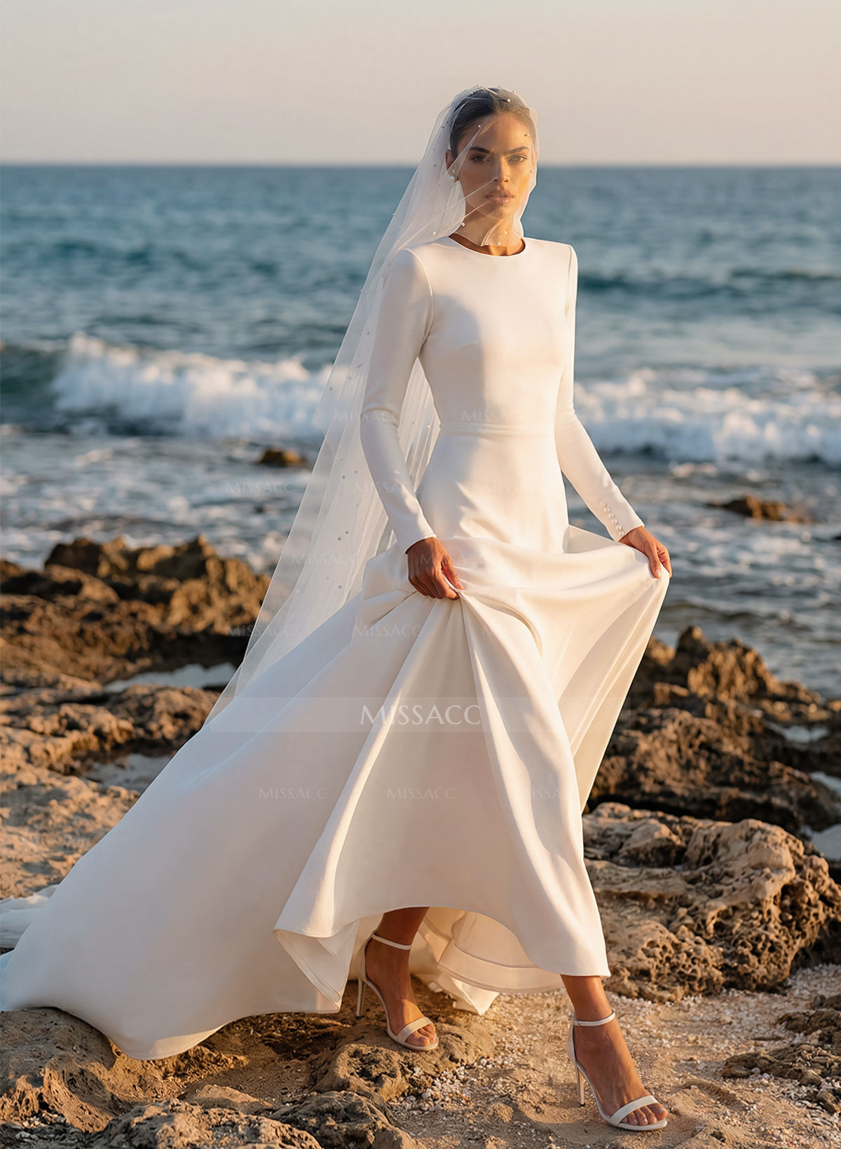 Mermaid Long Sleeves Elastic Satin Wedding Dress