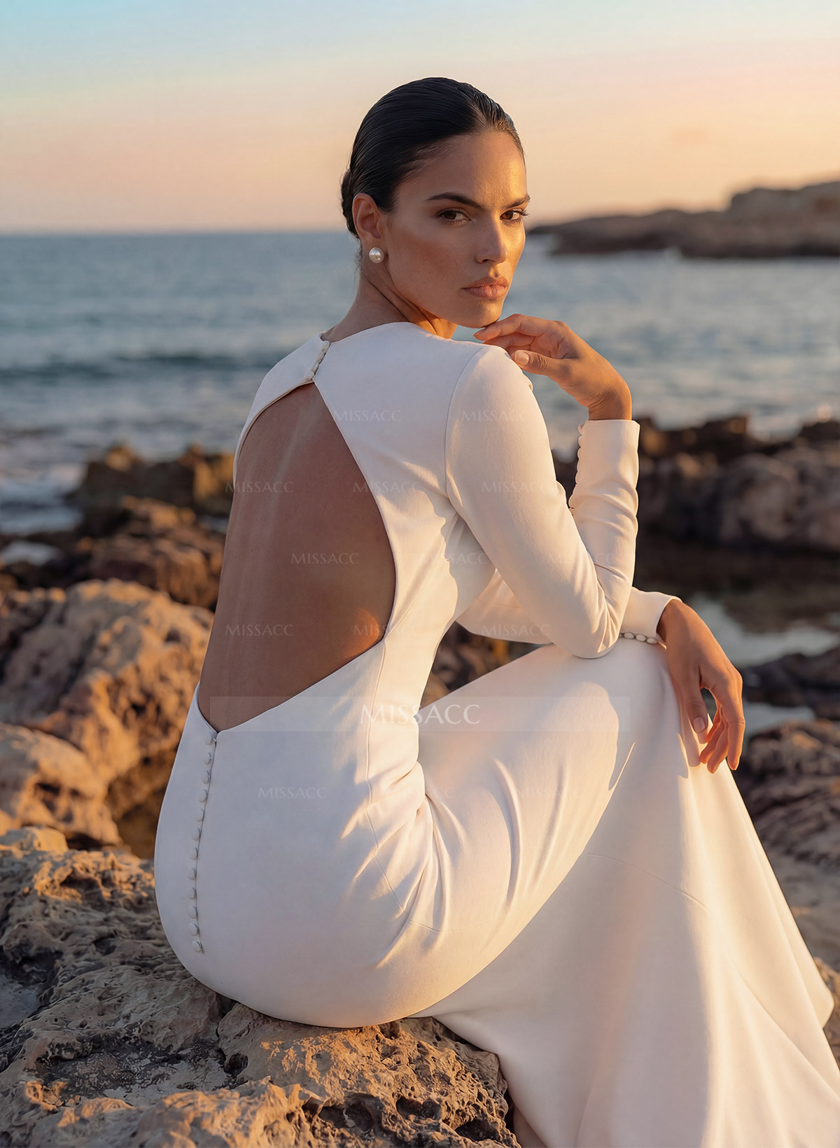 Mermaid Long Sleeves Elastic Satin Wedding Dress