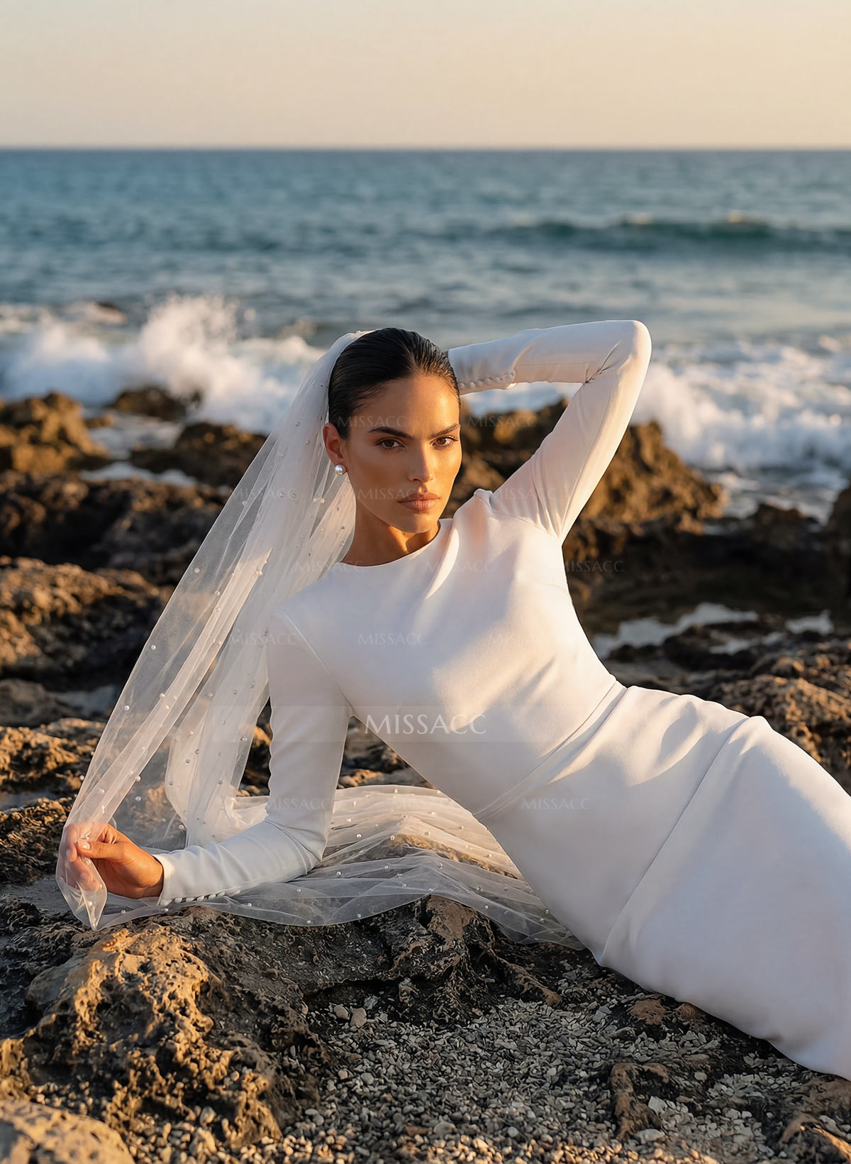 Mermaid Long Sleeves Elastic Satin Wedding Dress