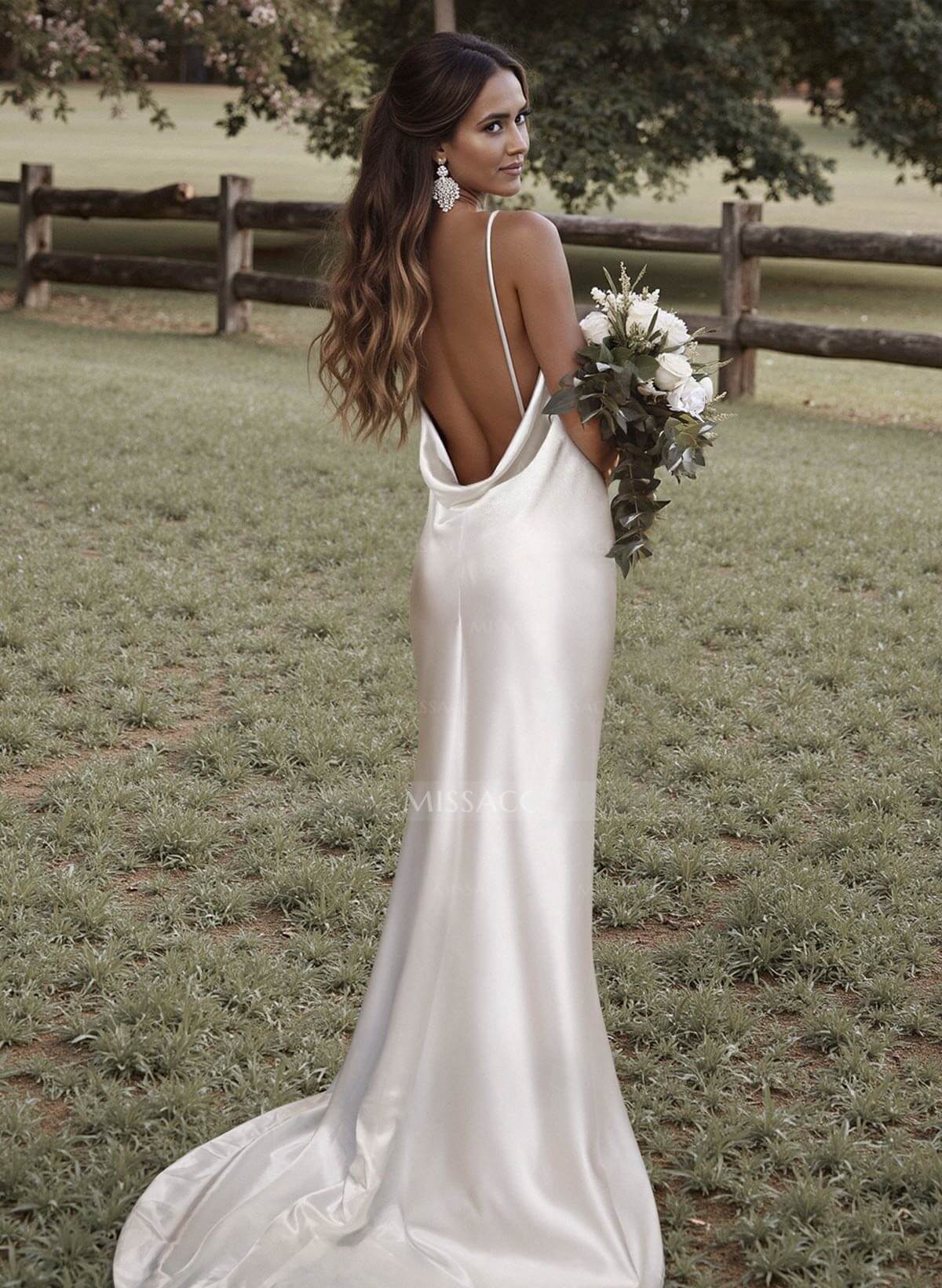 Beach Open Back Silk Like Satin Spaghetti Straps Wedding Dress