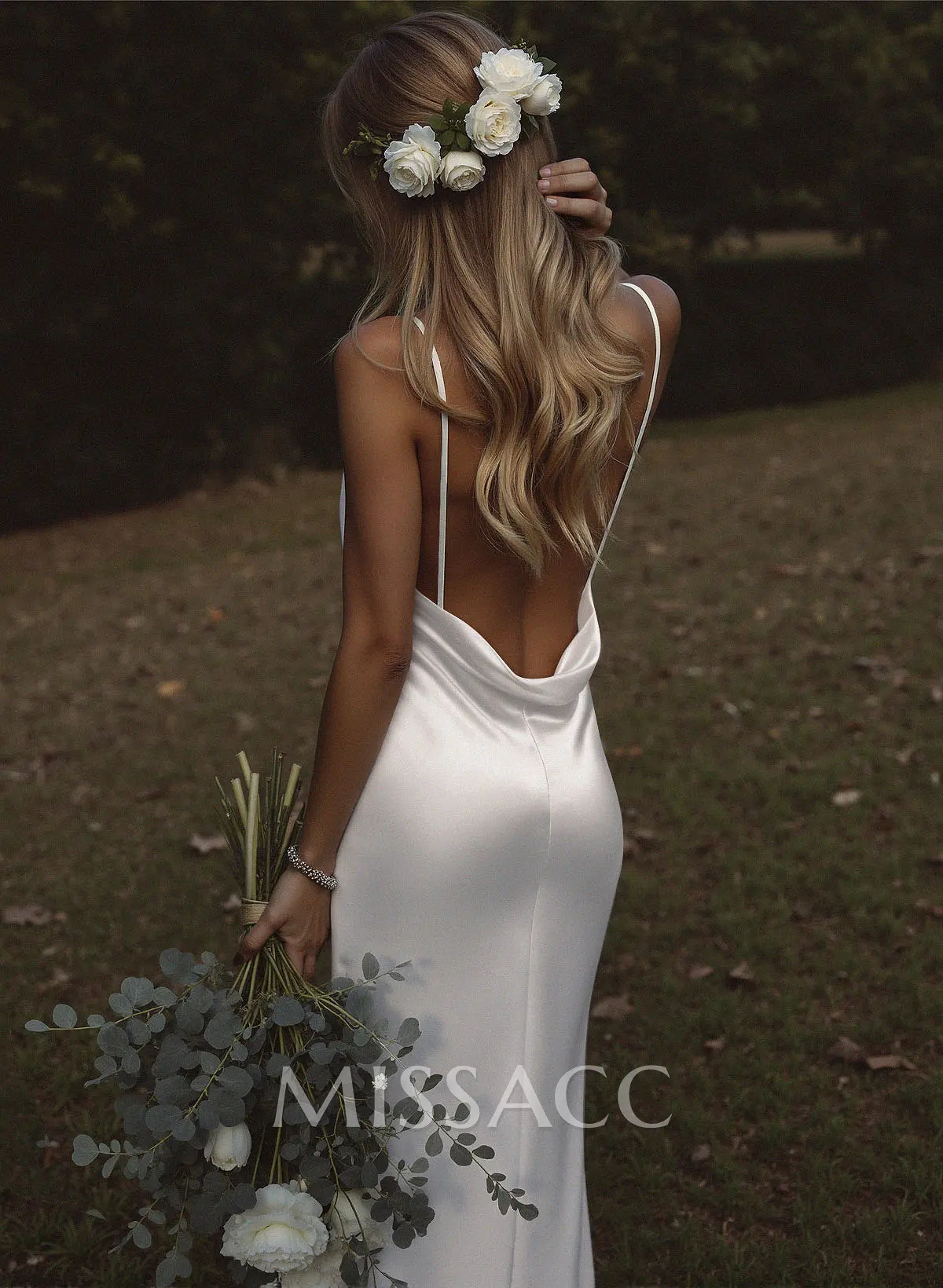 true love beaded rhinestone maxi dress Embroidered Satin Open Criss Cross Back Long Prom Dress main image 0