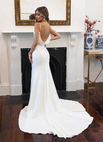 Mermaid V-Neck Elastic Satin Spaghetti Straps Wedding Dress 