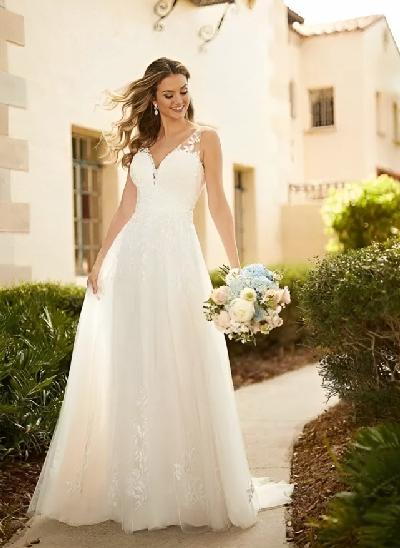 A-Line Tulle V-Neck Sleeveless Wedding Dress