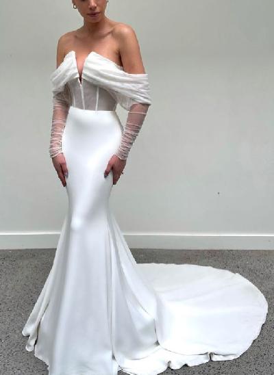 Sheer Long Sleeves Mermaid Wedding Dresses With Corset