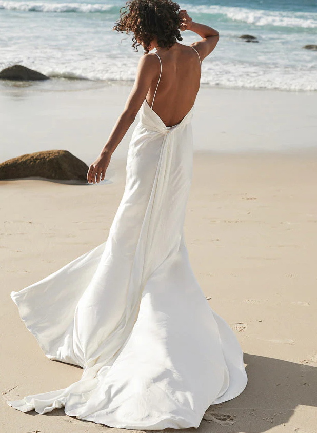 Boho Beach Backless Mermaid Wedding Dresses With Slit
