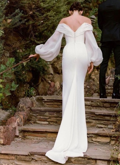 Long Puff Sleeves Off-The-Shoulder Wedding Dresses