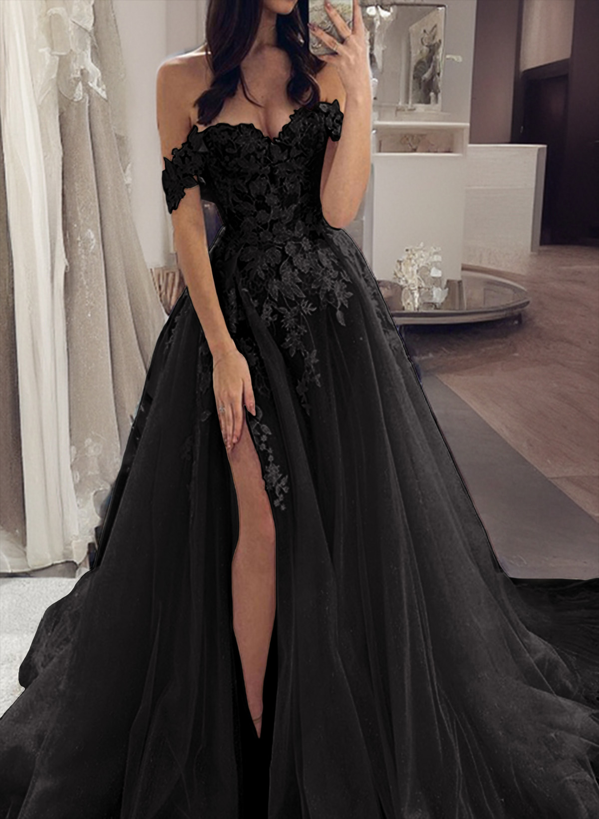Sweet&Flow Off-The-Shoulder High Split See-Through Lace Wedding Dresses