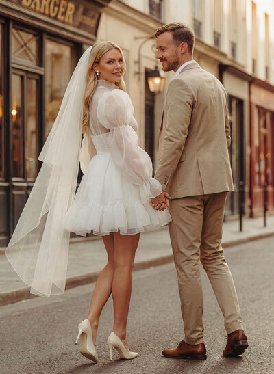 Elopement Mini White Wedding Dresses With Long Sleeves
