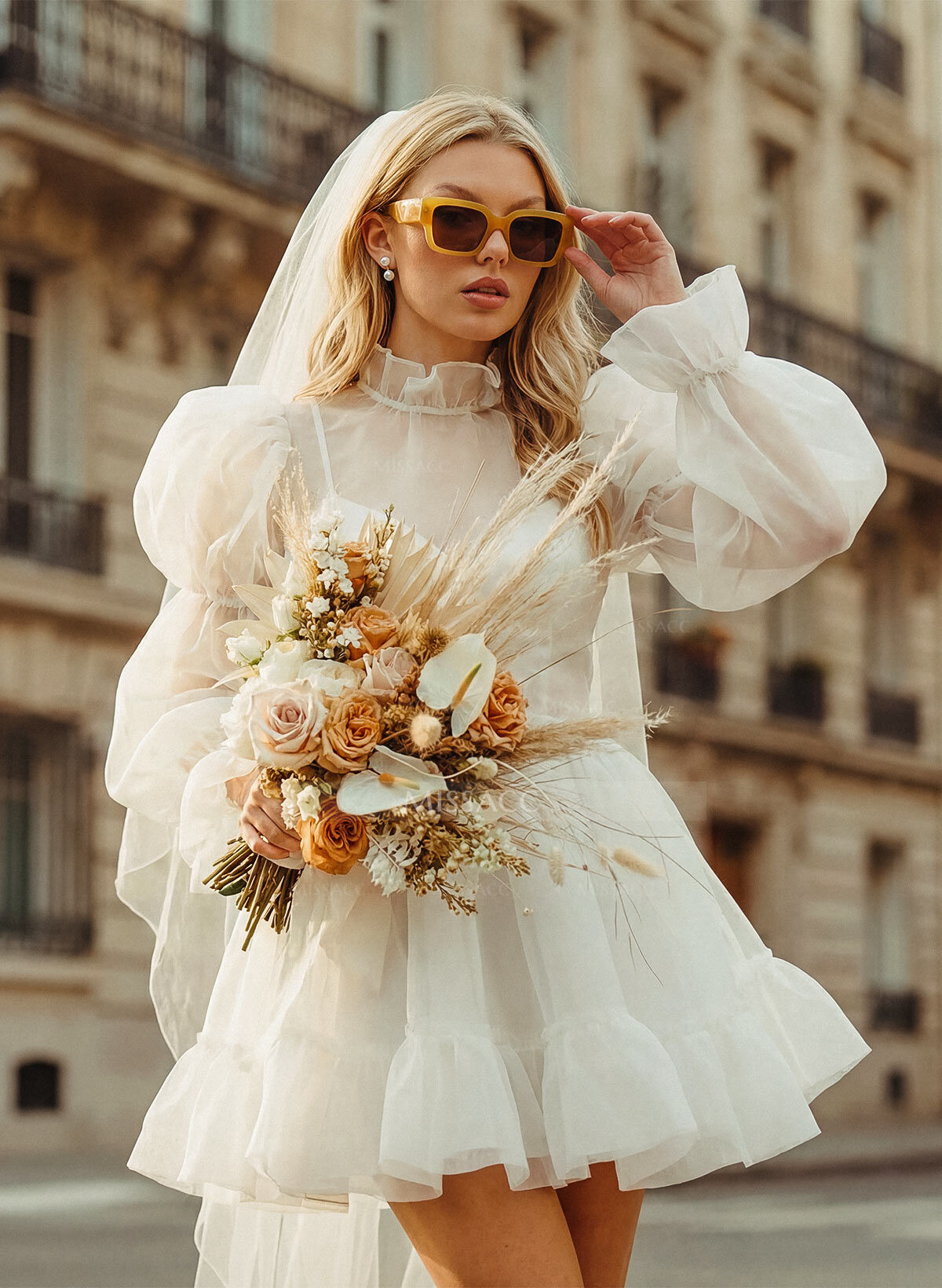 Elopement Mini White Wedding Dresses With Long Sleeves