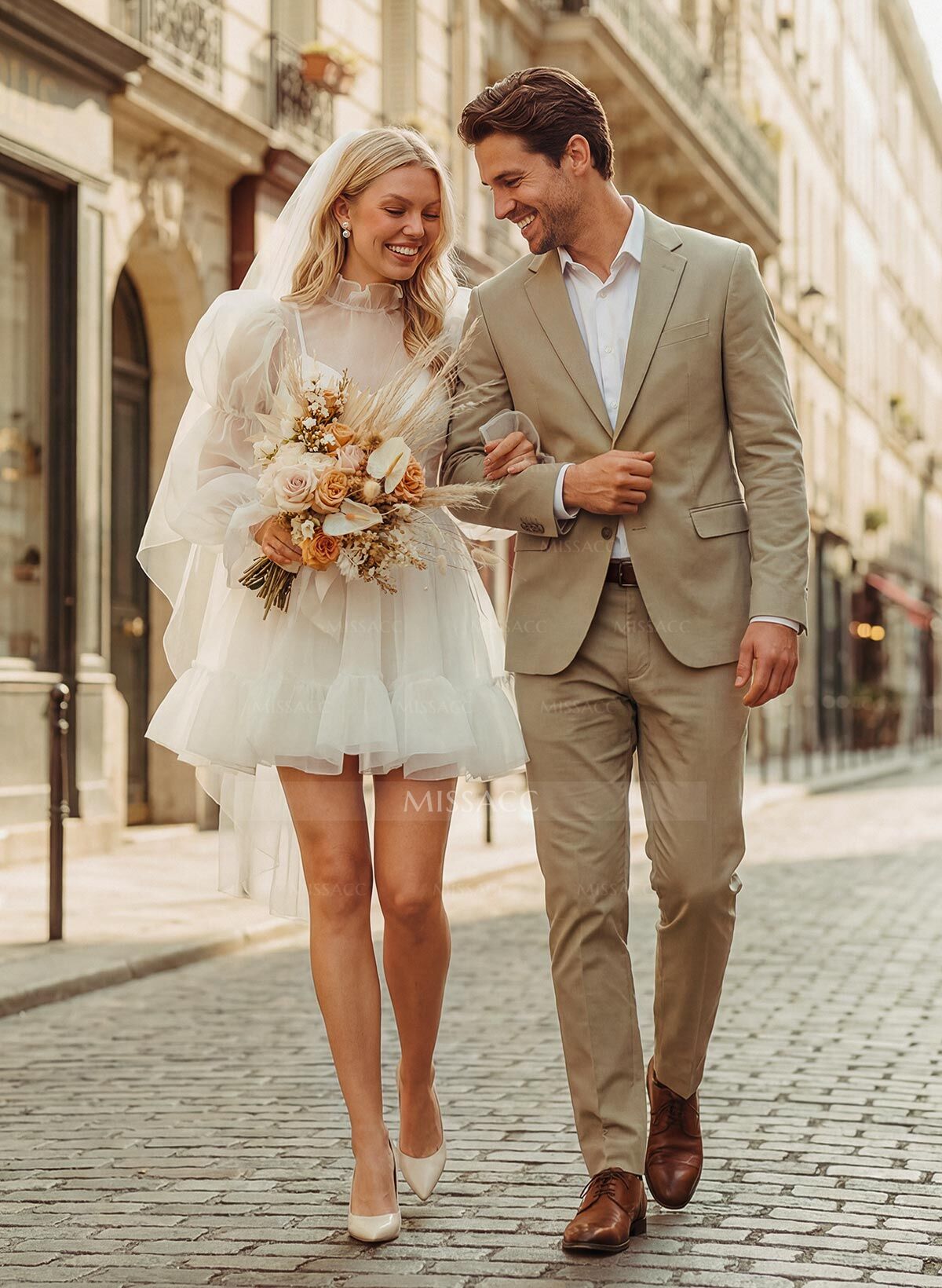 Elopement Mini White Wedding Dresses With Long Sleeves