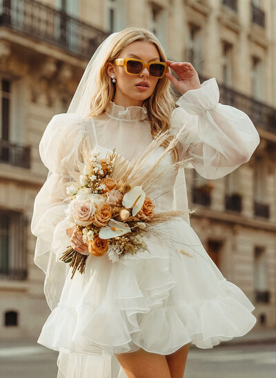 Elopement Mini White Wedding Dresses With Long Sleeves