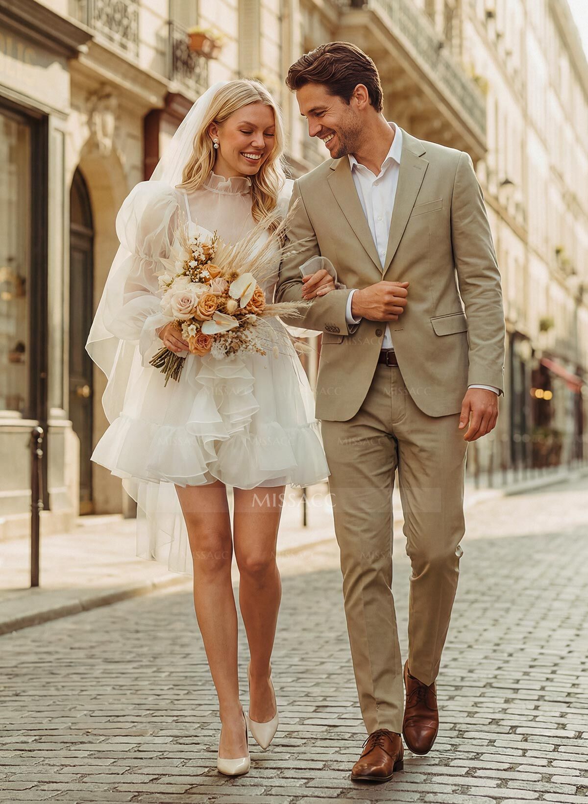 Elopement Mini White Wedding Dresses With Long Sleeves