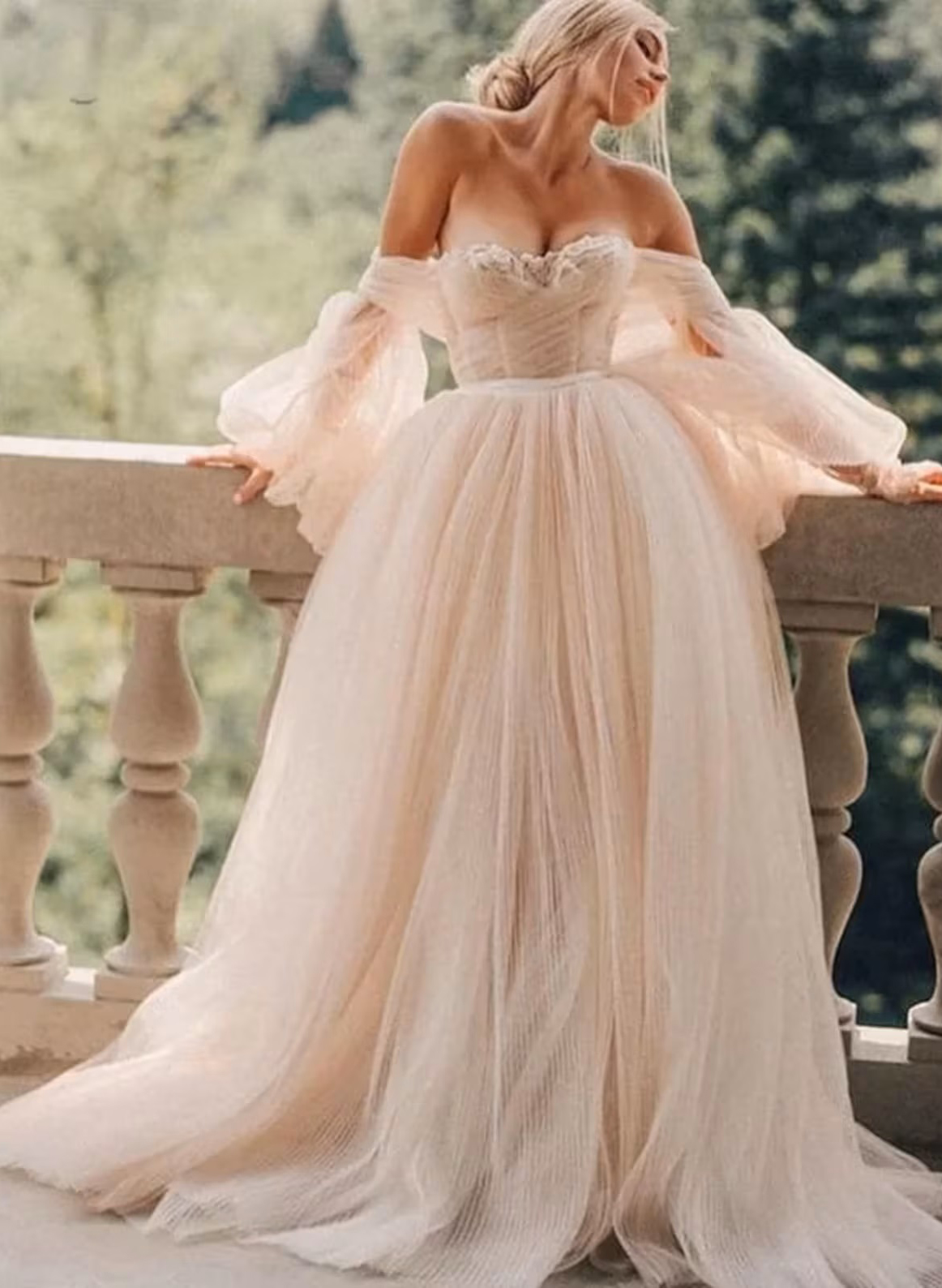 Pink Romantic Long Sleeves Off-The-Shoulder Wedding Dresses With Lace