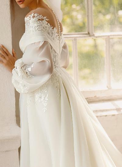 Lace Long Sleeves Illusion Neck Wedding Dresses