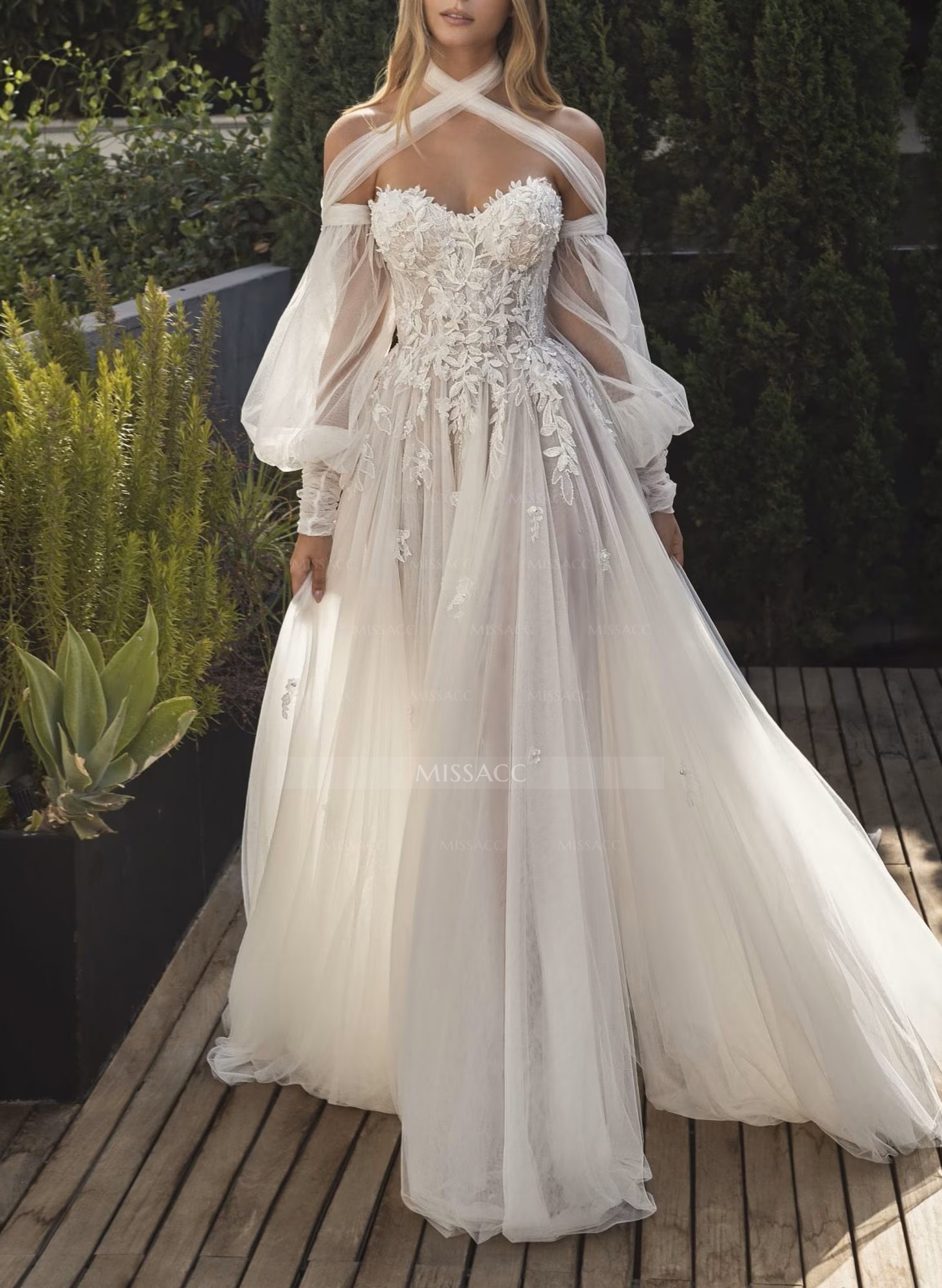 Long Sleeves Lace Sweetheart Wedding Dresses