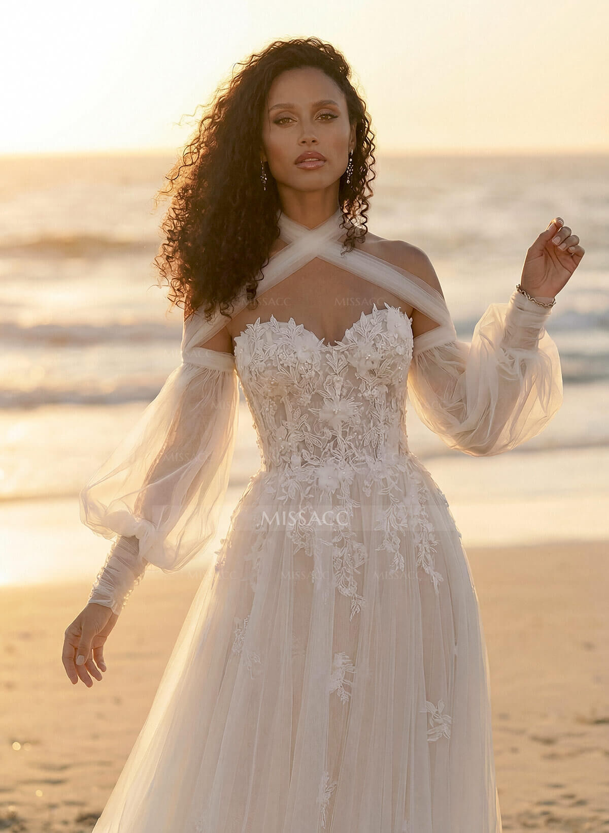 Long Sleeves Lace Sweetheart Wedding Dresses