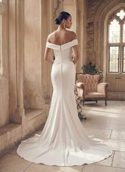 Mermaid Off-The-Shoulder Elastic Satin Wedding Dresses With Ruffle