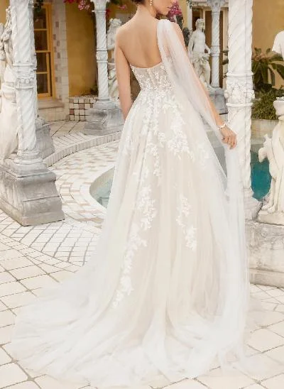 Boho One-Shoulder Lace/Tulle Wedding Dresses With Sequins