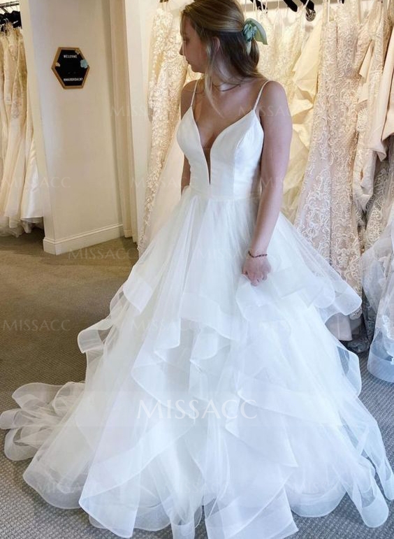 Classic Ball-Gown Cascading Ruffles Wedding Dresses