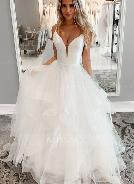 Classic Ball-Gown Cascading Ruffles Wedding Dresses