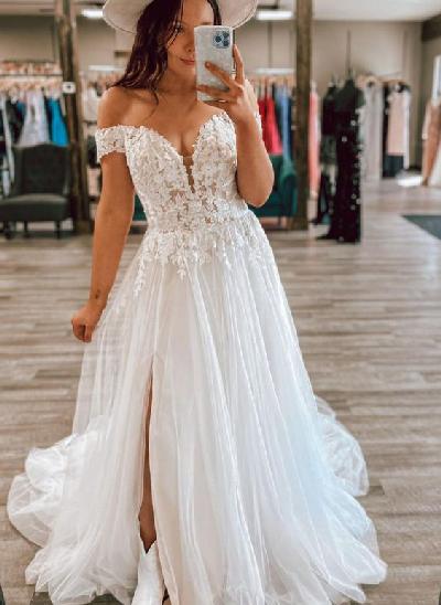 Lace Off-the-Shoulder Princess Wedding Dresses