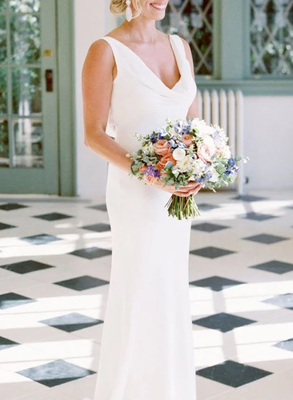 Elegant Petite Cowl Back Sheath/Column Wedding Dresses - Missacc