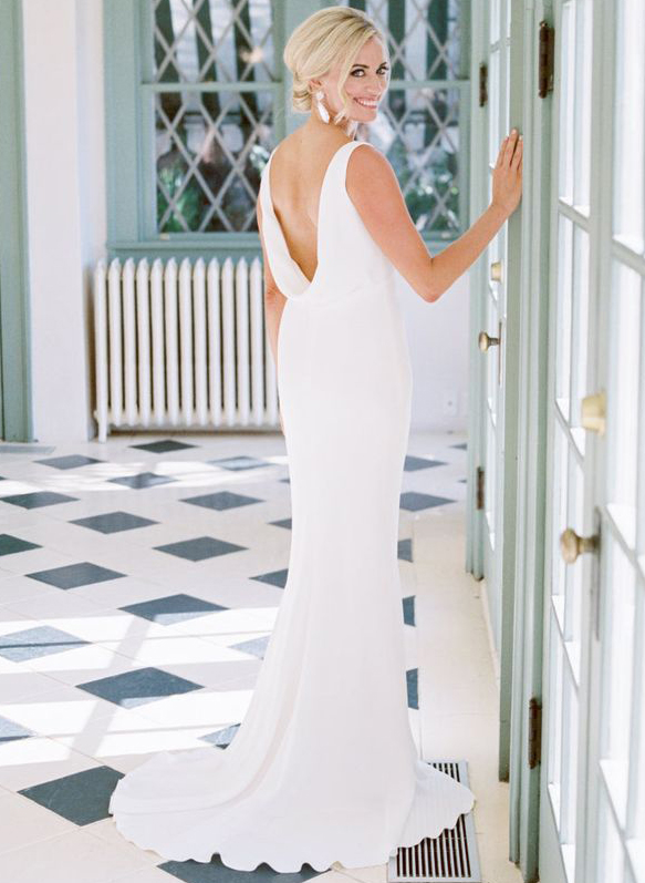 Elegant Petite Cowl Back Sheath/Column Wedding Dresses