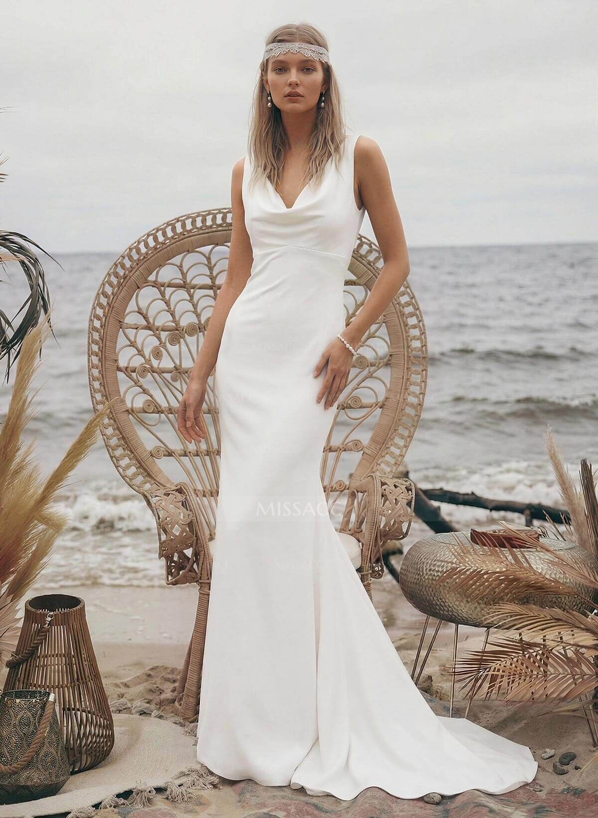 Elegant Petite Cowl Back Sheath/Column Wedding Dresses