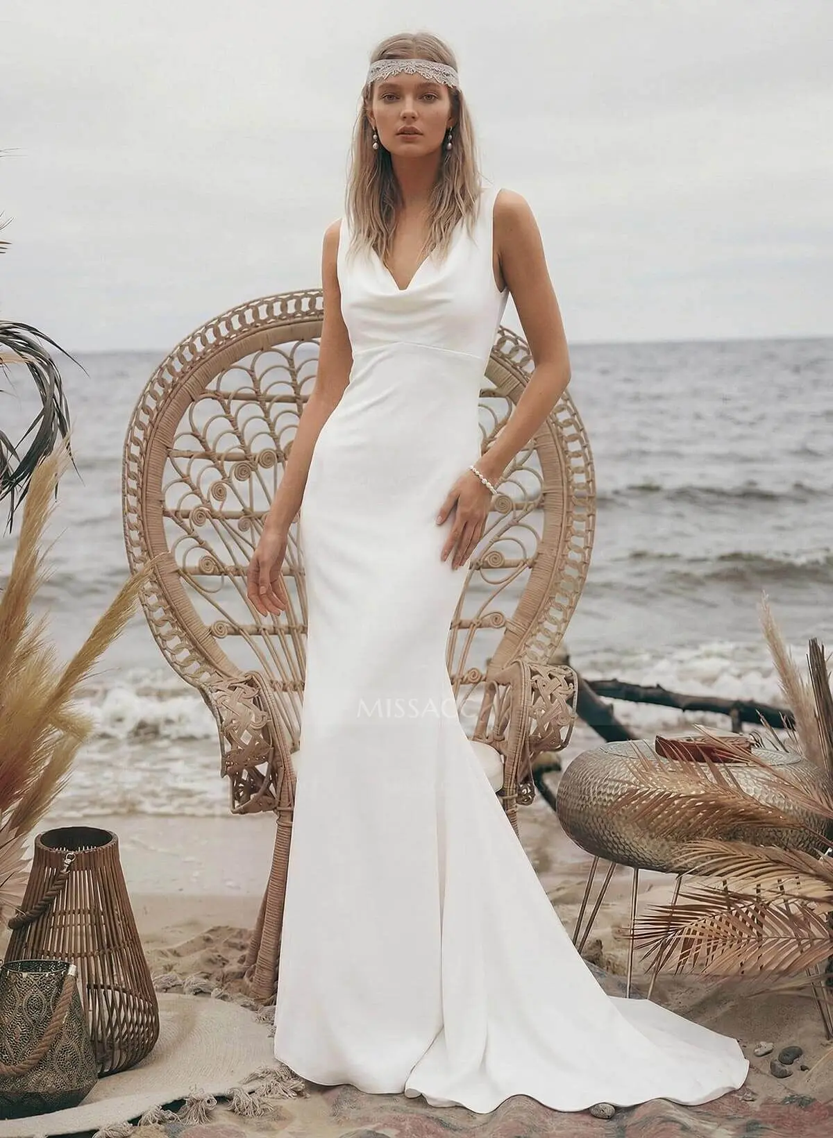 Elegant Petite Cowl Back Sheath/Column Wedding Dresses - Missacc