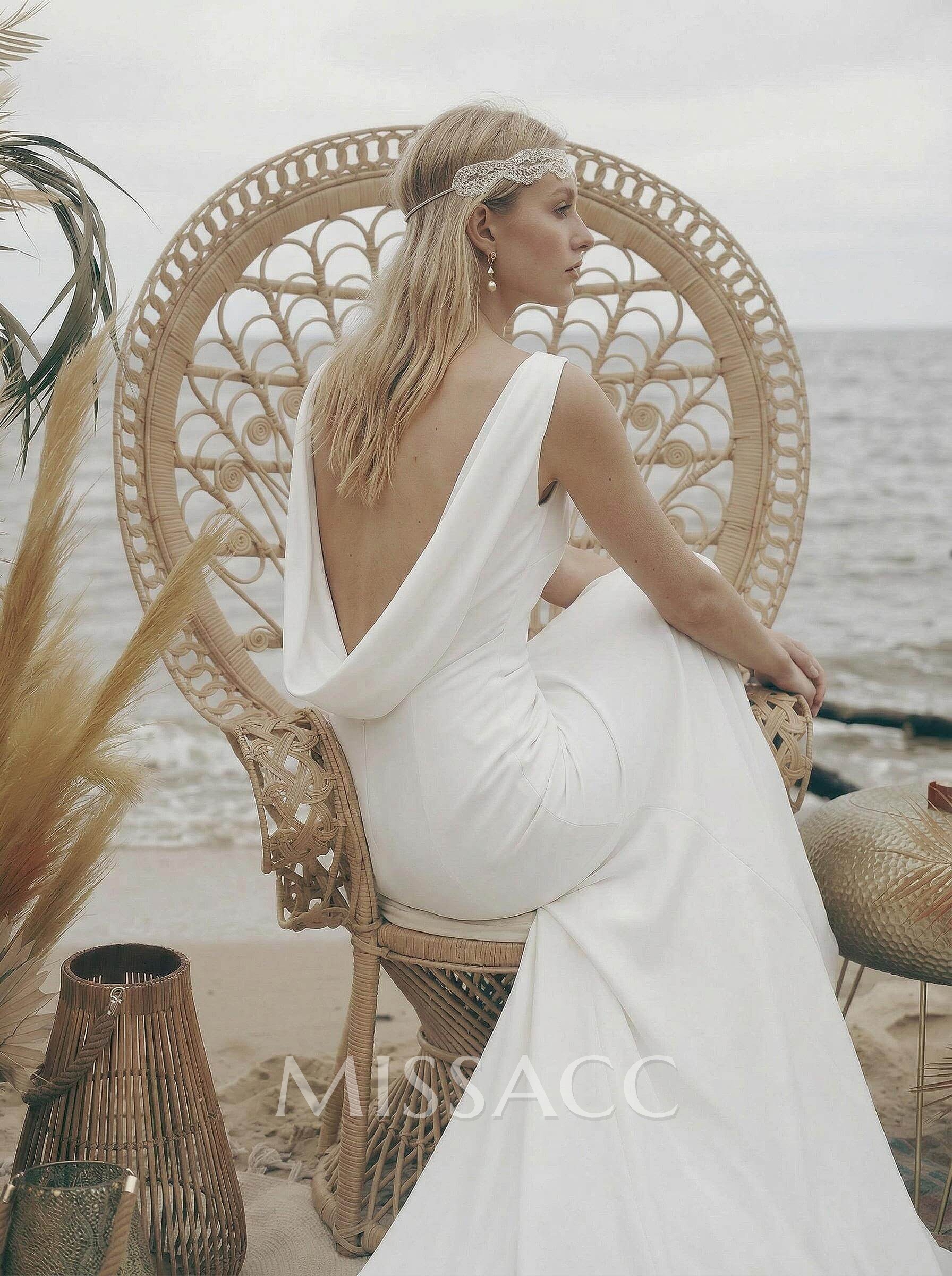 Elegant Petite Cowl Back Sheath/Column Wedding Dresses Elegant Petite Cowl Back Sheath/Column Wedding Dresses