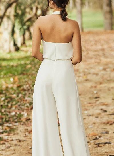 Modern Jumpsuit/Pantsuit Open Back Wedding Dresses With Cascading Ruffles