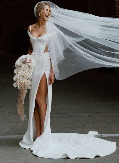 Simple Off-The-Shoulder Slit Wedding Dresses
