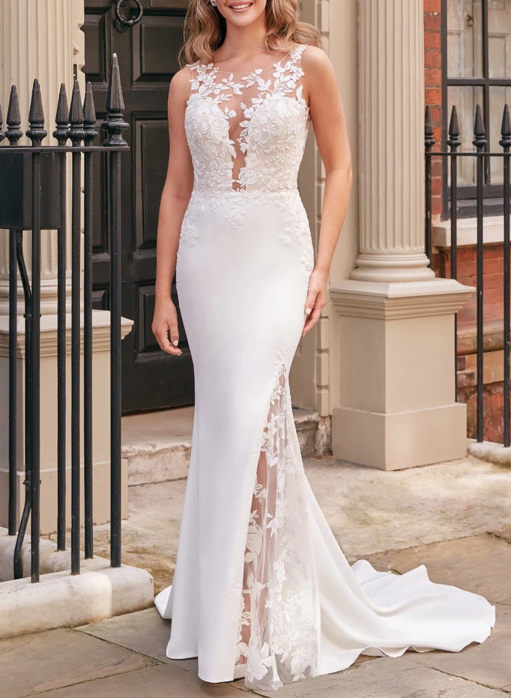 Sheer Lace Mermaid Wedding Dresses With Illusion Neck
