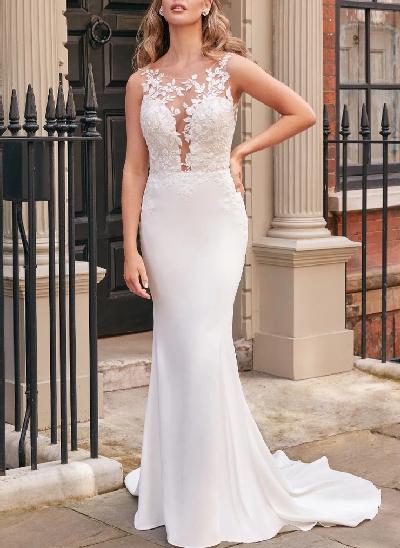 Sheer Lace Mermaid Wedding Dresses With Illusion Neck