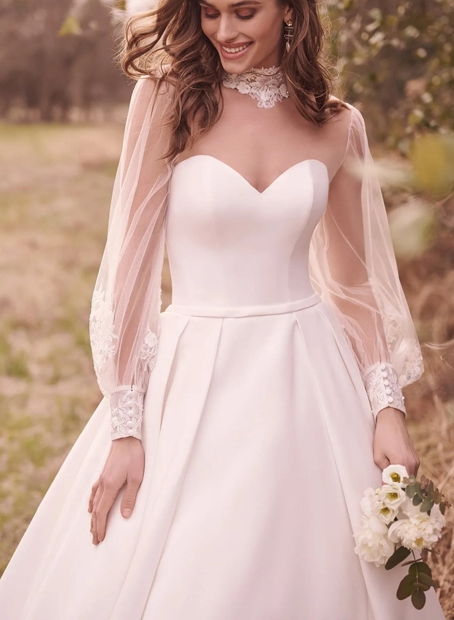 Sheer Long Sleeves Ball-Gown Wedding Dresses With High Neck