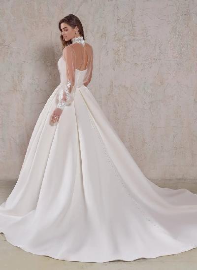 Sheer Long Sleeves Ball-Gown Wedding Dresses With High Neck