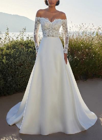 Classic Lace Long Sleeves Wedding Dresses With Satin