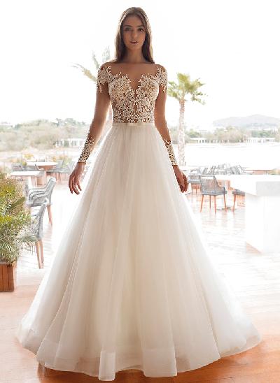 Classic Luxury Lace Wedding Dresses With Long Sleeves