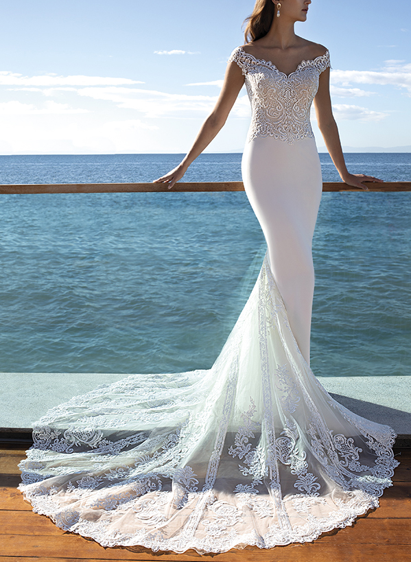 Boho Lace Beach Mermaid Wedding Dresses With Off-the-Shoulder