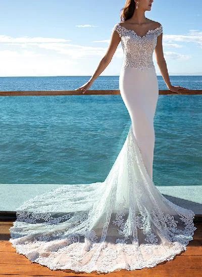 Boho Lace Beach Mermaid Wedding Dresses With Off-The-Shoulder