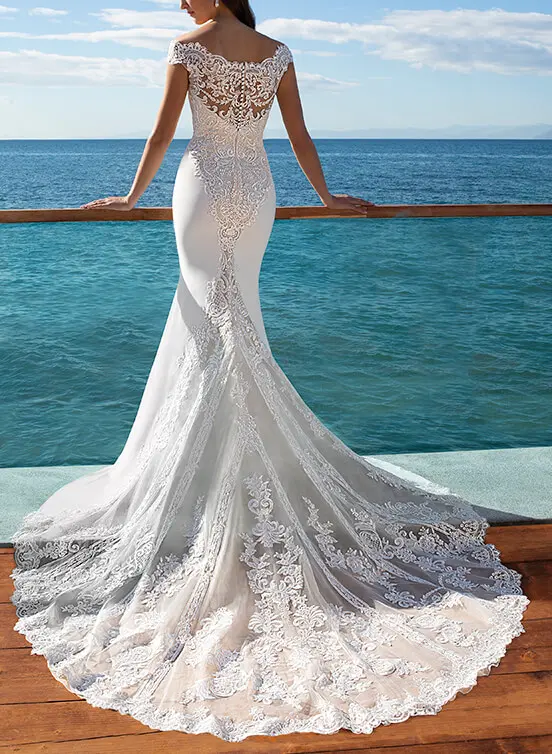 Boho Lace Beach Mermaid Wedding Dresses With Off-the-Shoulder
