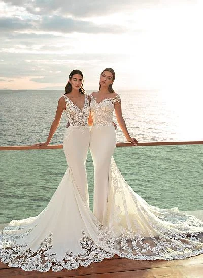 Boho Lace Beach Mermaid Wedding Dresses With Off-The-Shoulder
