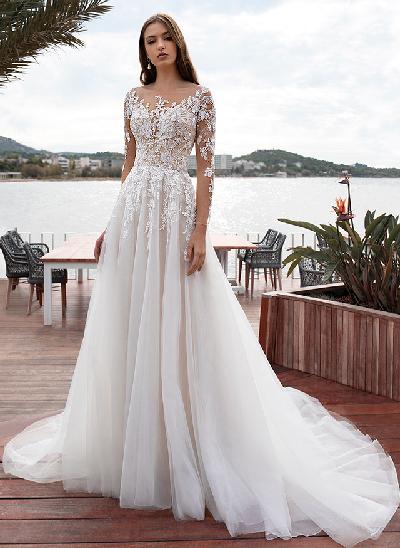 Boho Lace Long Sleeves Wedding Dresses With Ball-Gown