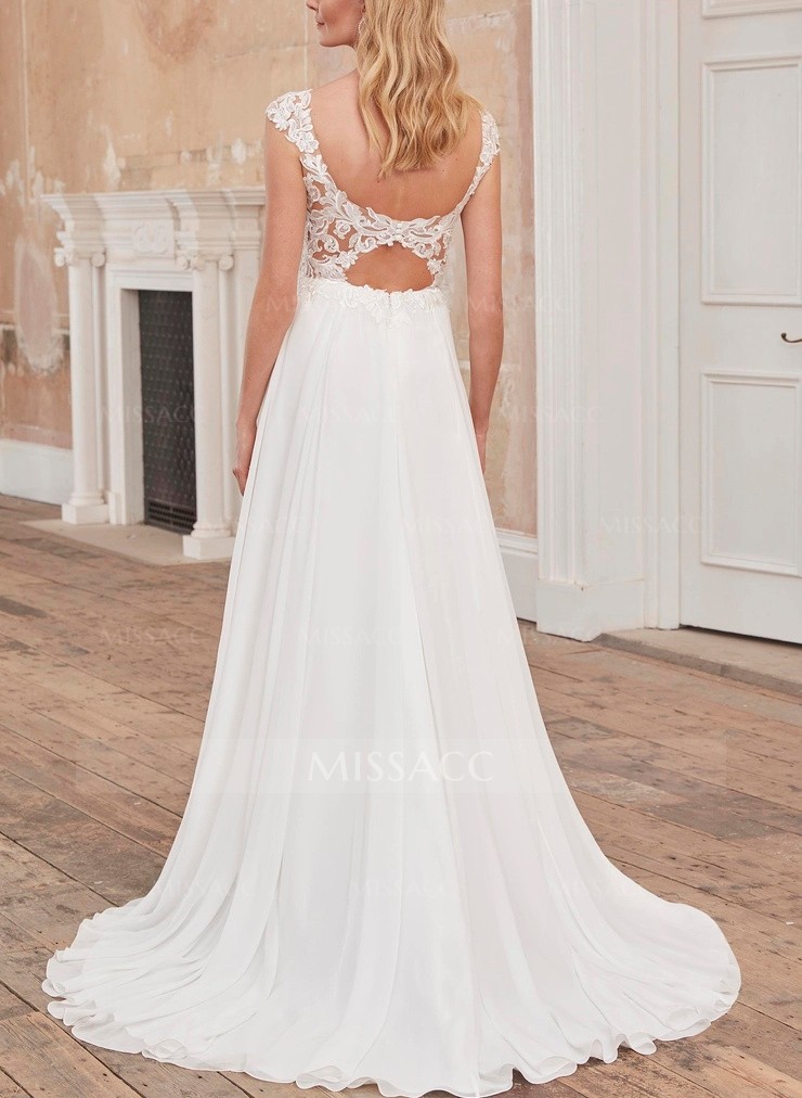 Boho Beach Lace Wedding Dresses With Chiffon Back Hole