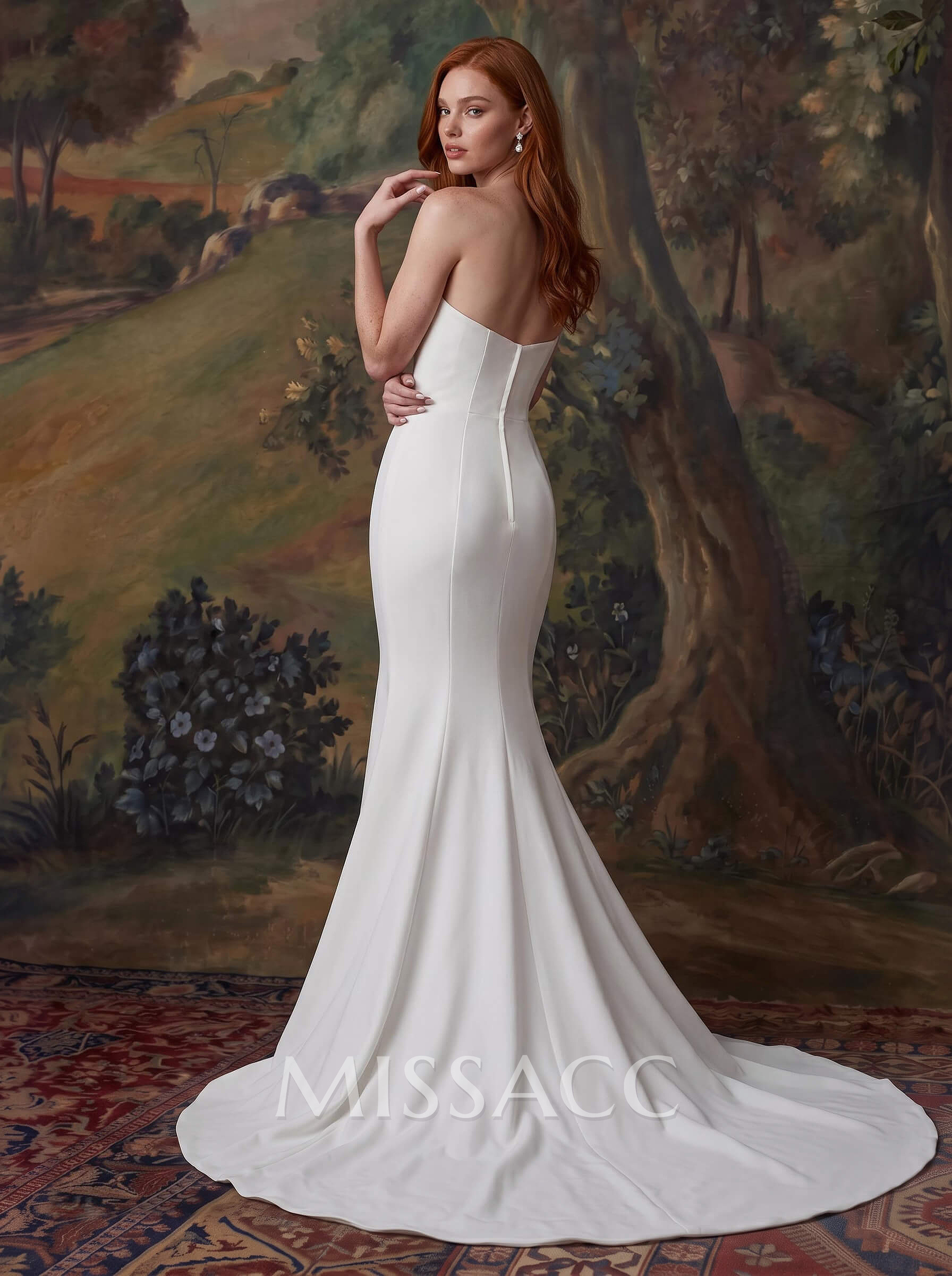 Mermaid Strapless Sleeveless Sweep Train Elastic Satin Wedding Dresses With Split Front
