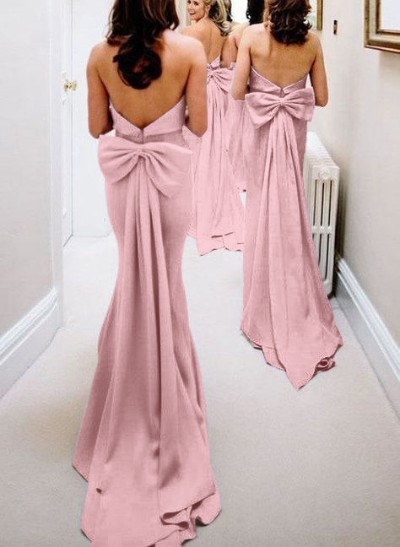 Open Back Strapless Sheath/Column Bridesmaid Dresses With Bow