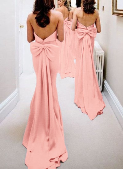 Open Back Strapless Sheath/Column Bridesmaid Dresses With Bow